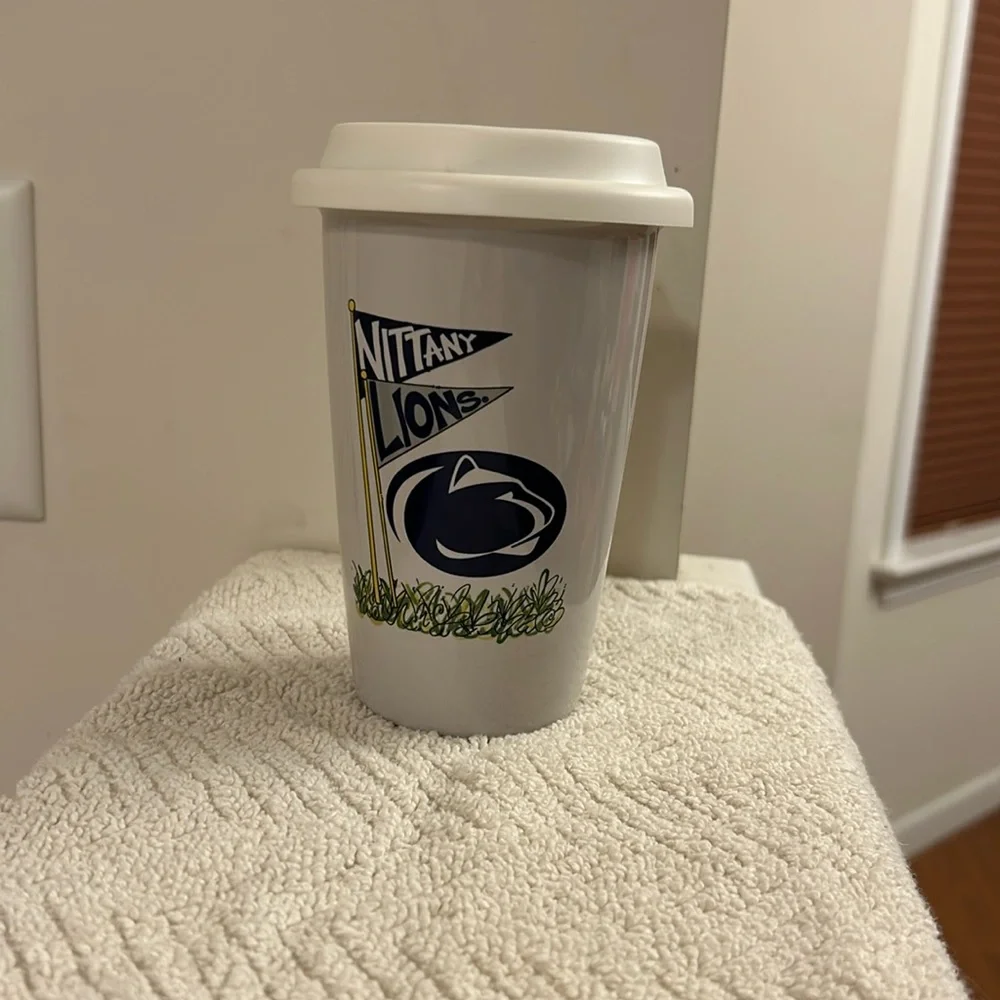 T Cabells Too Penn State Nittany Lions Gray Blue Ceramic Cup Removable Lid 12 oz